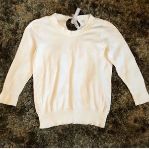 White cotton 3/4 sleeve JCrew top w bow tie back